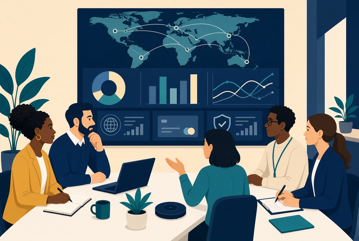 Business team reviewing cross-border payments